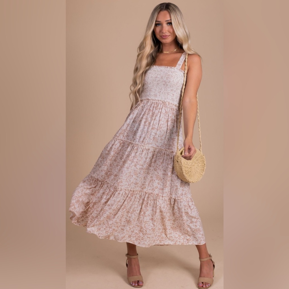 Dry Goods Blu Pepper Smocked Floral Midi Dress Size Small